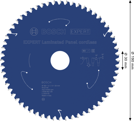 Bosch EXPERT lamineeritud paneelide akutoitel ringsae tera, läbimõõt 190 mm.